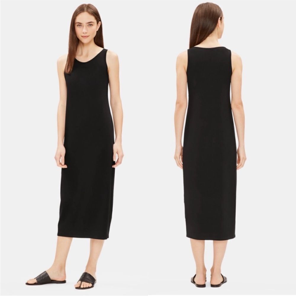 Eileen Fisher Women's Maxi Dress L Black Sleeveless Scoop Neck NWT $198